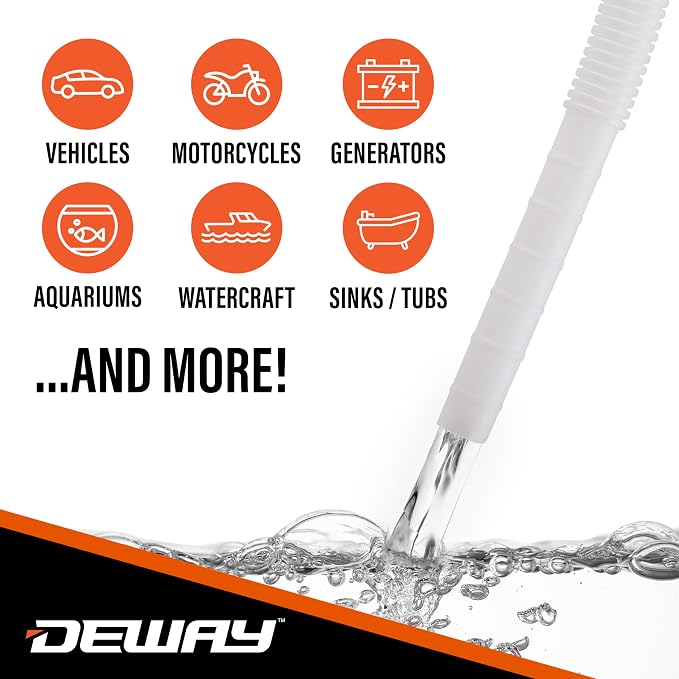 DeWay Fuel Transfer Pump for Gas Can with Basic Clip-On Nozzle | Fast 2.4GPM Flow Rate, Long 51” Tube, Easy 4 AA Battery Power & 3 Fuel Can Adapters for Gasoline, Kerosene, Diesel & Non-Potable Water