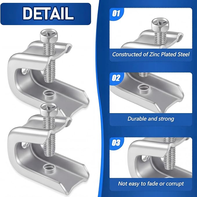 Hicarer 25 Pcs 1/4" x 20 Beam Clamp Heavy Duty Steel, Zinc Plated C-clamp Fastener for I-beams and Strut Channels, Secure Conduit & Pipe Hanging Support