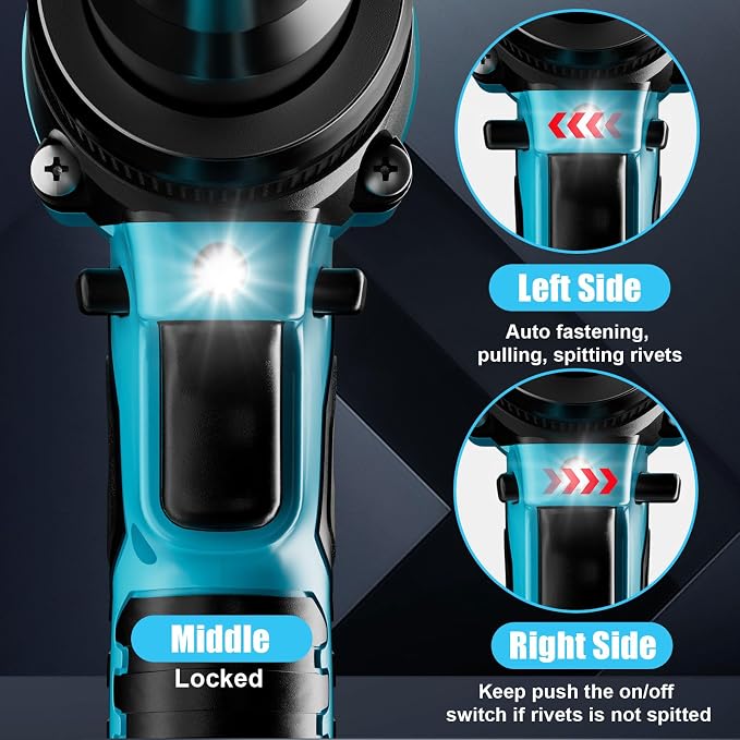 Cerycose Rivet Gun Compatible with Makita 18V Battery,Tool Only Cordless Riveters Tool,Brushless Rivet with 3 Size(1/8", 5/32", 3/16") Aluminum Rivets & LED Light for Construction