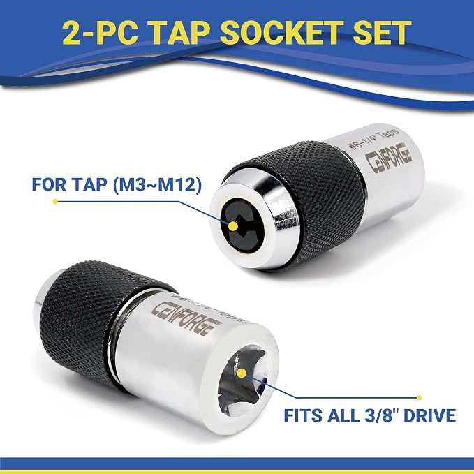 2-PC Tap Socket, Adjustable, 3/8" Drive Tap Sockets for Taps, Reamers, Screw Extractors (3095001)