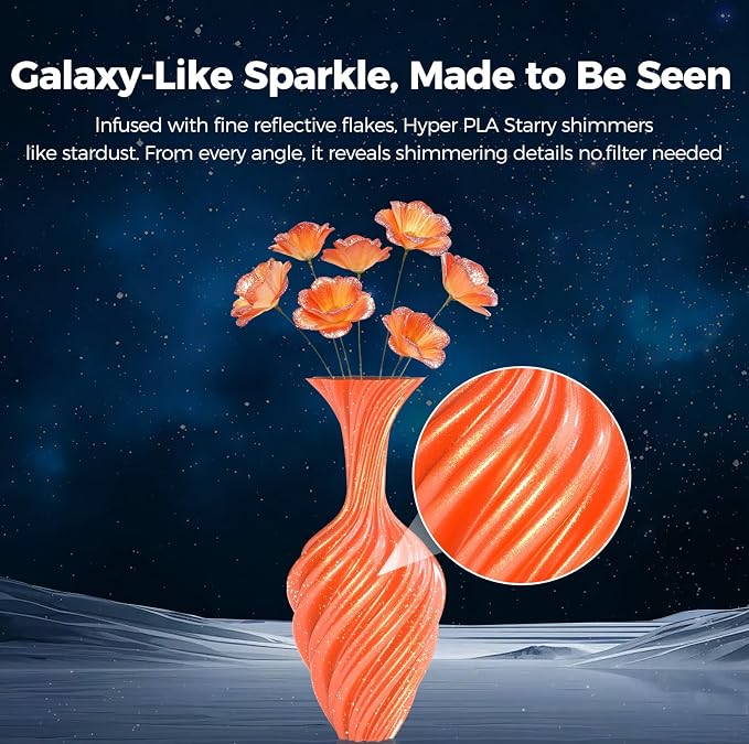 Creality Hyper PLA Starry Galaxy 3D Printer Filament, Sparkle PLA 1.75mm, Shimmering Stardust Finish, High Speed RFID Smart Filament, Smooth Shine Fits for Most 3D Printers