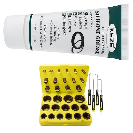KEZE 386 Pcs Metric Viton O Ring Assortment Kit and 1 oz 1-Pack Silicone Grease for Various Automobiles Engines Pumps Cylinders Plumbing