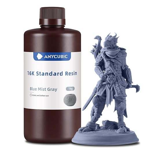 ANYCUBIC 16K 3D Printer Resin, Superior Precision & Low Shrinkage 3D Resin with Matte Finish, High Hardness, Low Odor, 405nm UV Resin for LCD DLP 3D Printers (Blue Mist Gray, 1kg)