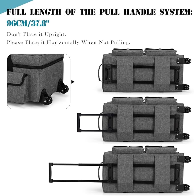 YARWO Rolling Craft Bag with Wheels Compatible for Cricut Explore 5/4/3, Maker 4/3, Cameo 5/4, Double Layers Die-cutting Machine Case with Multi Pockets for Craft Pen Sets, Cutting Mats&Supplies, Gray