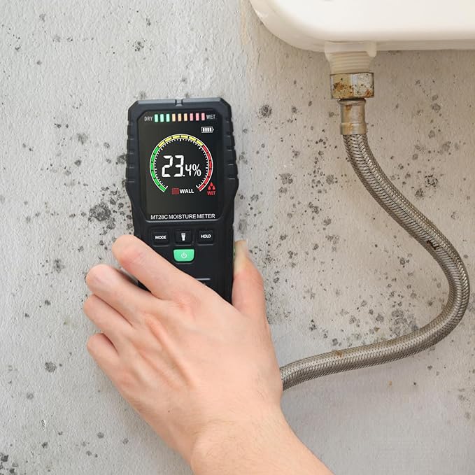 Pinless Moisture Meter Non-Invasive Digital Wood Moisture Tester | Water Leak Detector, For Wall, Lumber, Building, Firewood, Humidity Tester,Built in Flashlight