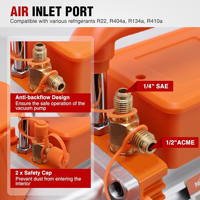 Nilight Vacuum Pump HVAC, 5 CFM 1/2 HP 110V 2 Stage AC Vacuum Pumps Kit for R22 R404a R134a R410a, 3x10⁻¹ Pa Ultimate Vacuum for Auto Air Conditioning Servicing Refrigerant Recharging, Oil Included