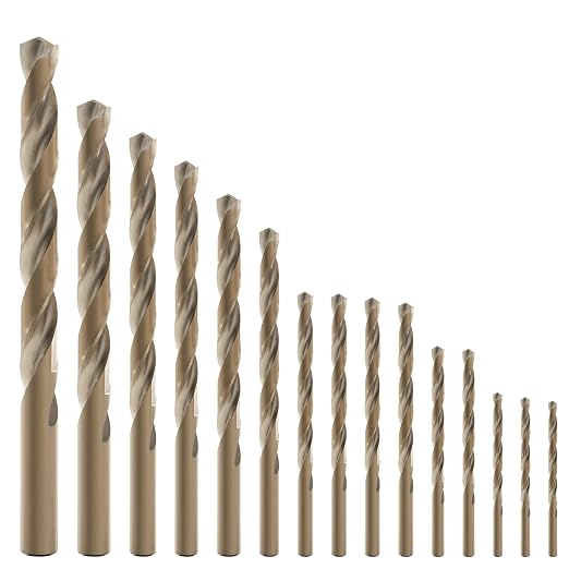 GMTOOLS 15Pcs Cobalt Drill Bit Set, M35 HSS, 135 Degree Tip, Twist Jobber Length Drill Bit Kit for Hardened Metal, Cast Iron, Stainless Steel, Plastic and Wood, with Indexed Storage Case 1/16"-3/8"
