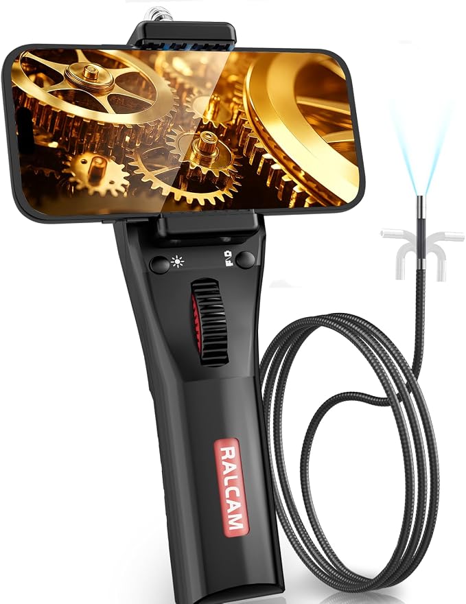 4-Way 360° Articulating Borescope 6.2mm + Endoscope Camera Compatible with iPhone & Android for Engine, Pipe & HVAC Inspection