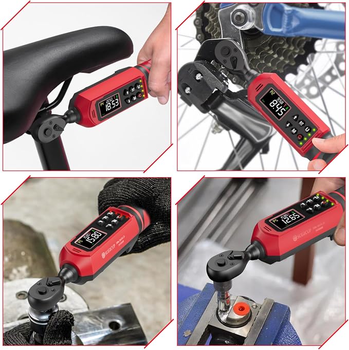SUERCUP 1/4" Digital Torque Wrench, 0.33-22.1Ft.Lb/0.45-30N.m, for Bicycle | ±1% Accuracy Electronic Torque Wrench with Vibration/Buzzer/LED Flash, 9 Presets & 5 Units, for Carbon Bike & Moto Assembly