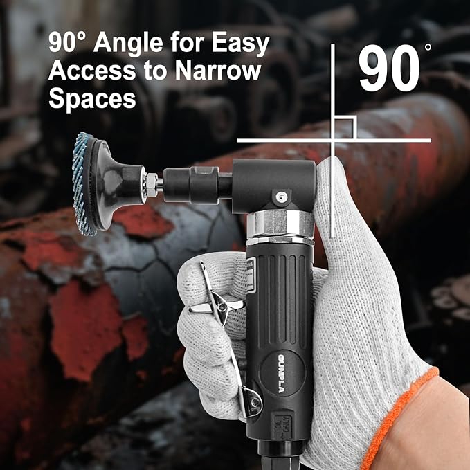 Gunpla 1/4 inch Angle Air Die Grinder, 90 Degree Heavy Duty 20,000 RPM with 26 pcs 2-inch Sanding Discs for Grinding, Deburring, Engraving, Polishing, Engraving and Rust Removal