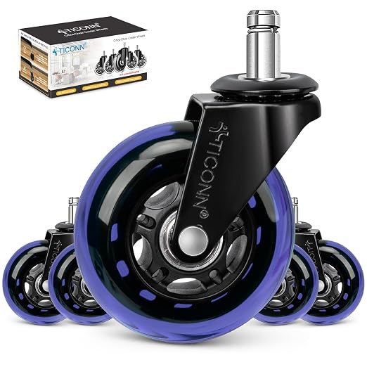 TICONN Office Chair Caster Wheels Set of 5 for Tile, Hardwood Floors and Carpets, Universal Fit for Most Chairs (Purple)