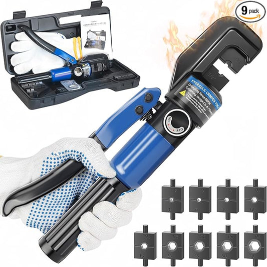 10 Ton Hydraulic Crimper, YQK‑70 Crimping Tool, 12–2/0 AWG, 1/8" 3/16" Dies for Stainless Steel Cable Railing, Battery Cable Terminal Lug Crimping Pliers