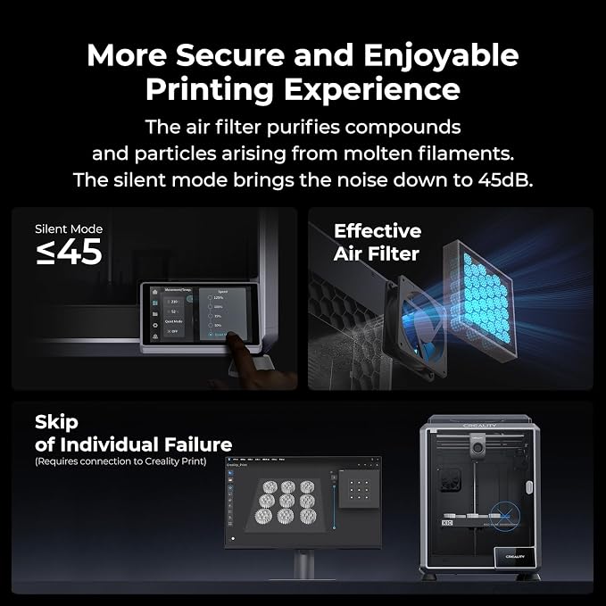 Creality K1C 3D Printer, 600mm/s Fast Speed Auto Leveling 3D Printers with AI Camera for 300°C Printing, Switchable Silent Mode Reliable Carbon Fiber 3D Printing 220 * 220 * 250mm