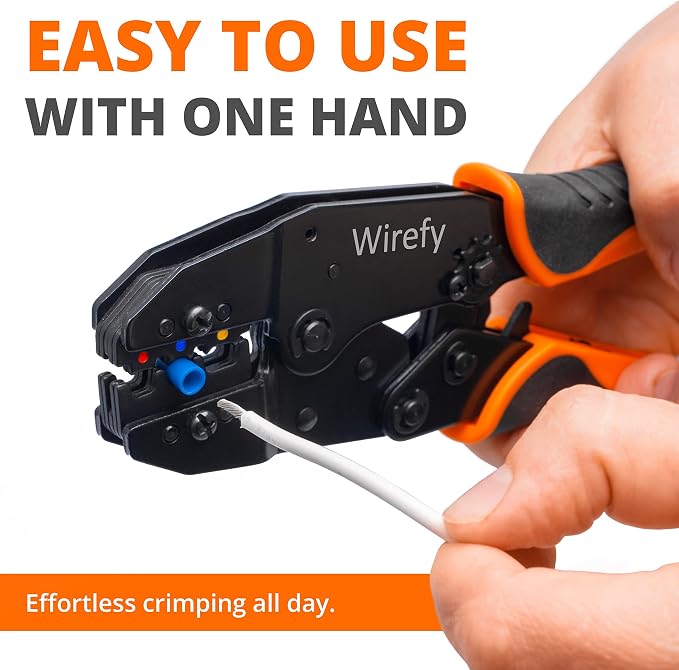 Wirefy Crimping Tool For Insulated Electrical Connectors AWG 22-10 - Ratcheting Wire Crimper Tool - Crimping Pliers - Ratchet Terminal Crimper - Wire Crimping Tool