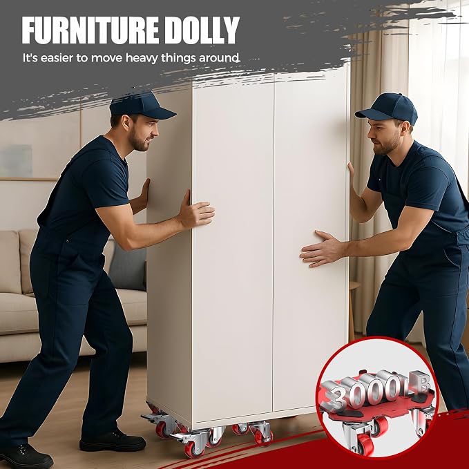 LOYAL TIGER Furniture Dolly & Movers 4-Pack 3000lbs - Heavy Duty Interlocking Furniture Sliders with No Scratch Design, Safe for Hardwood Floors, for Sofa/Refrigerator/Piano Moving (Red, 7in)