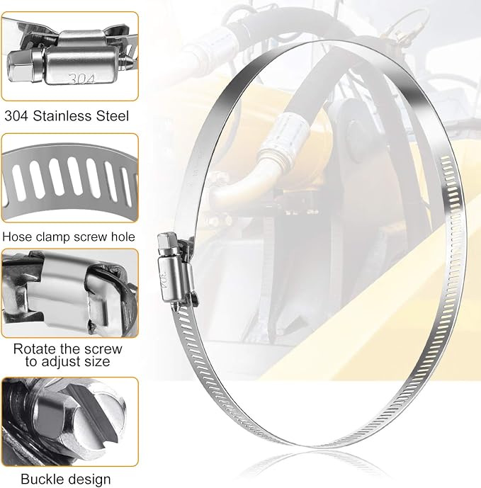MIAHART 120Pcs Stainless Steel Single Ear Hose Clamps with Ear Clamp Pincer, Pack of 6 Hose Clamp 3“/4”/6“
