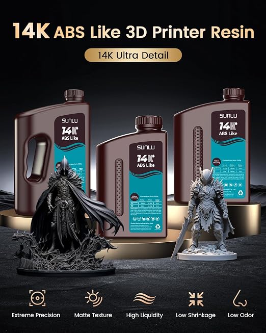 SUNLU 14K ABS-Like 3D Printer Resin 2.0, Superior Precision, for Detail Printing Miniatures, Smooth Matte Surface,405nm UV Curing Photopolymer 3D Resin, 3KG, Grey