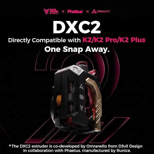 Creality Official DXC2 Extruder, K2/K2 Pro/K2 Plus Extruder Upgrade with Magnetic Snap-On 1s Tool-Free Access, DLC Filament Cutter & Dual-Gear Precision Drive for Creality K2 Series 3D Printer