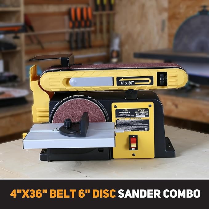 Woodskil 4.5-Amp Belt & Disc Sander Combo, 4x36 in. Belt & 6 in. Disc Sander with 3/4HP Motor, Upgraded Model