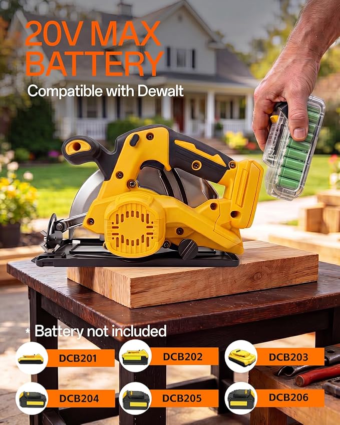 7-1/4" Circular Saw Compatible with Dewalt 20V Max Battery(No Battery) | Cordless Circular Saws with 2 Blades (40T&24T), 0-45°Bevel, 7000RPM for Wood PVC Cutting
