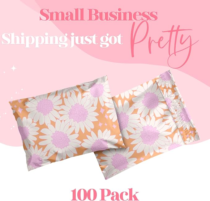 Pretty Package Store Poly Mailer 10x13, Pink Blooms Flowers, 100 Pack | Heavy Duty, Waterproof, Self Seal, Tear Resistant, Shipping Bags for Small Business Packaging, Bulk Mailing Envelopes