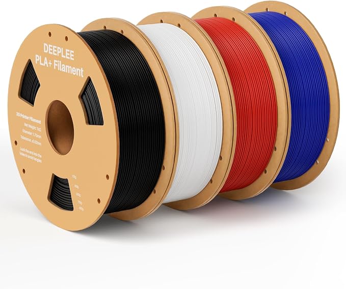 PLA+ 1.75mm 3D Printer Filament, PLA Plus with Dimensional Accuracy +/- 0.02mm, Higher Strength and Toughness, Neatly Wound, Fits for Most FDM 3D Printers, 4KG Black+White+Red+Dark Blue
