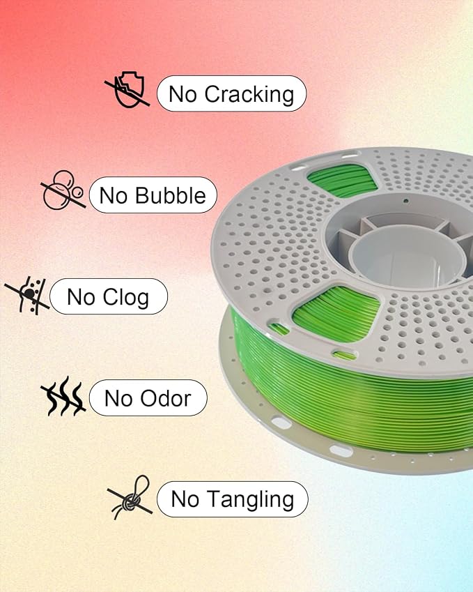 Silk Dual Color PLA 3D Printer Filament, 1.75mm 1KG (2.2lbs), Shiny Gloss Finish, Easy Printing, Dimensional Accuracy ±0.02mm(Yellow & Green)