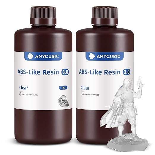 ANYCUBIC ABS-Like Resin 3.0, 3D Printer Resin with Enhanced Strength and Toughness, High Precision and Minimal Shrinkage, Wide Compatibility for All LCD Resin 3D Printers (Clear, 2kg)