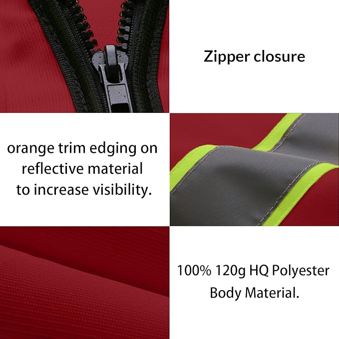 Safety Vest Customize Logo with 5 Pockets & Zipper Reflective High Visibility Vest Class 2 Outdoor Workwear