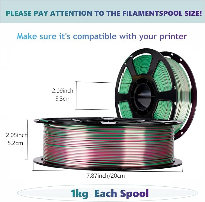 6KG Dual Color Silk Filament, Silk PLA 3D Printer Filament 1.75mm, 1KG Spool(2.2 lbs), 6 Pack, PLA Silk Dual Color,Shiny Bluegreen BlueSilver WhiteRose SilverRed BlackRed BlackRose