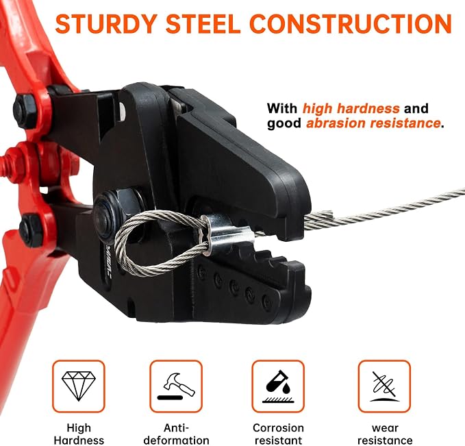 Sanuke 24 Inch Hand Swaging Tool, Wire Rope Crimping Tool 5 Cavity 1/16" 3/32" 1/8" 5/32" 3/16", Crimping and Cutting Combo Cable Crimper, Hand Swager with 50pcs Aluminum Stop Sleeves Oval Sleeves