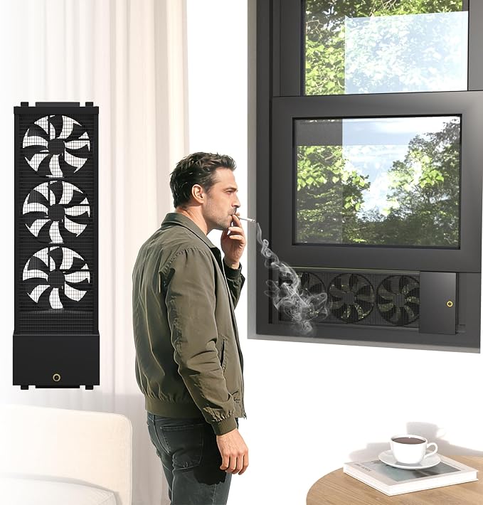 Vertical Window Fan for Sliding Windows (Black, 50~55cm/19.7~21.7in) | No Drilling Required Installation, Adjustable Wind Speed, 1.97 IN Retractable, for Bedroom Bathroom Kitchen Office
