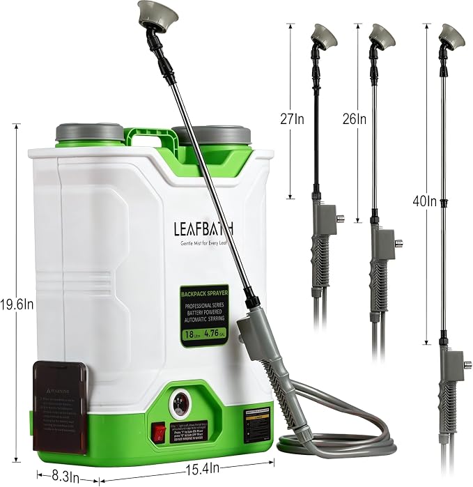 4.76 Gallon Battery Powered Backpack Sprayer | 0-120 PSI Electric, 21V Dual Batteries, 8 Nozzles & 2 Spray Wands, Auto Stirring, Goggles & Gloves Included