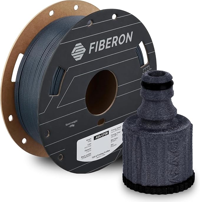 Polymaker Fiberon ASA-CF08 Dark Grey Carbon Fiber 3D Printing Filament 1.75mm 0.5KG, UV & Weather Resistant, High Rigidity, Heat Resistant, Easy to Print, Functional Parts & Prototypes