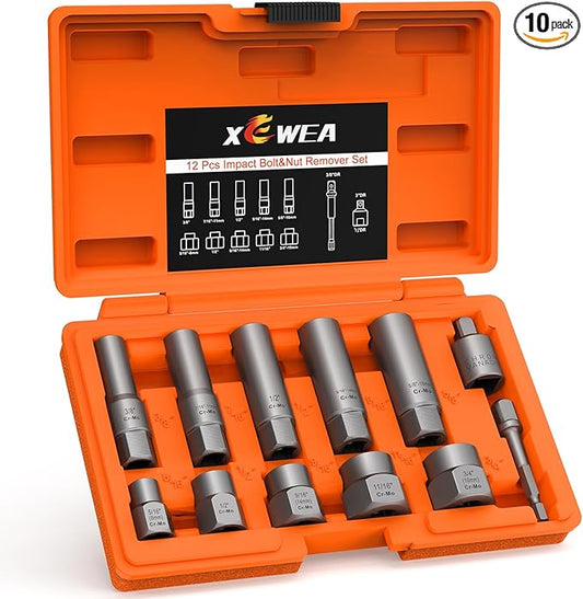 12-Piece Deep and Shallow Bolt Extractor Socket Set, Upgrade Stripped Easy Out Bolt Nut Remover Set For Removing Studs, Damaged, Frozen, Rusted, Rounded-Off Bolts, Nuts & Screws