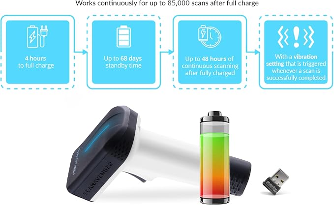 ScanAvenger Wireless Portable 1D&2D with Stand Bluetooth Barcode Scanner: Hand Scanner 3-in-1, Cordless, Rechargeable Scan Gun for Inventory - USB Bar Code/QR Reader (1D&2D Upgraded Next Gen Stand)