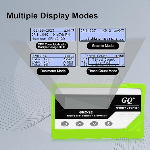 GQ GMC-SE Geiger Counter Radiation Detector Beta Gamma X-ray Portable Radiation Monitor Meter Digital Nuclear Radiation Dosimeter, Automatic Data Recording Device, Drop-Proof Silicone Case (Green)