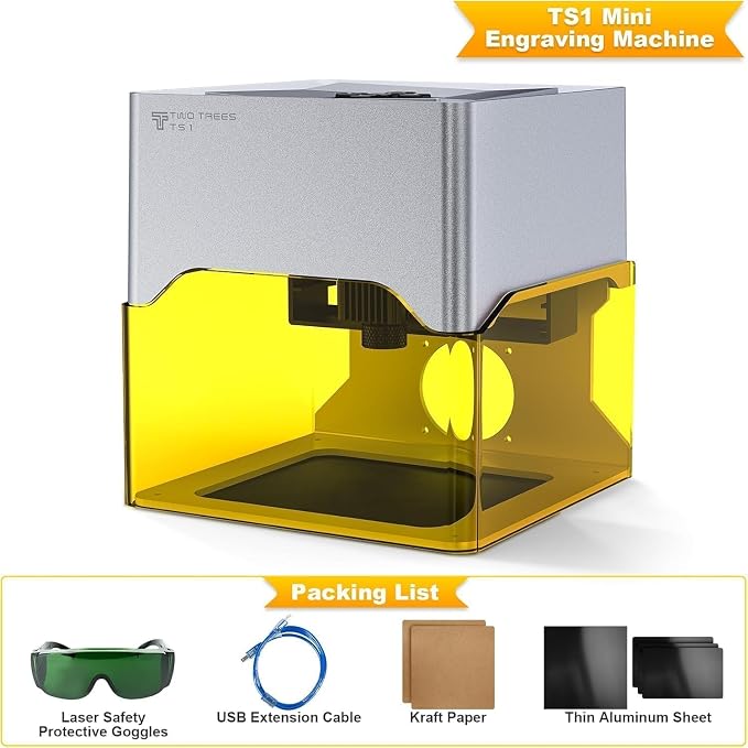 Twotrees TS1 Mini 3W Laser Engraver, Fully Enclosed Safe Design 80x80mm, 1kg Ultra-Portable Bluetooth APP Control for DIY Small Gifts Family Classroom