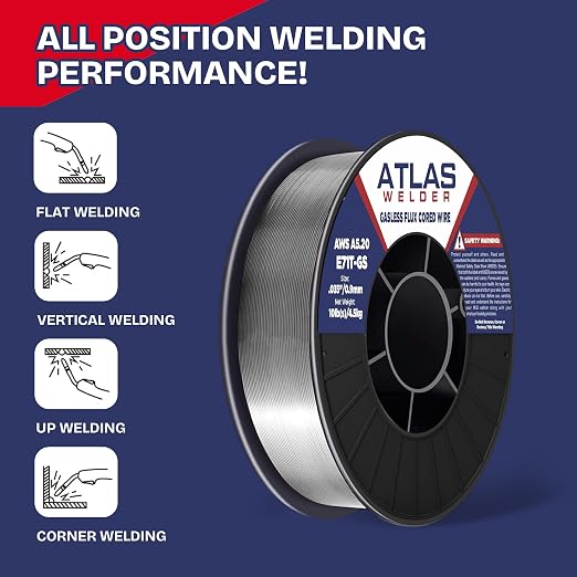 ATLASWELDER Flux Core Welding Wire, E71T-GS .035 Inch 10LB, Gasless Mild Steel MIG Welding Wire with Low Spatter for All Position Welding