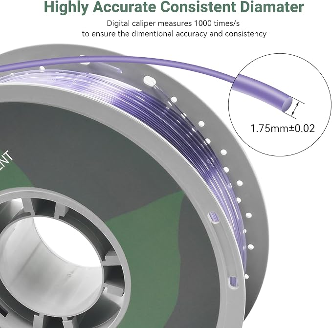 PETG Transparent 3D Printer Filament, Dimensional Accuracy +/- 0.03 mm, 1kg Spool(2.2lbs), 1.75 mm Fit for Most 3D Printers, Clear Purple