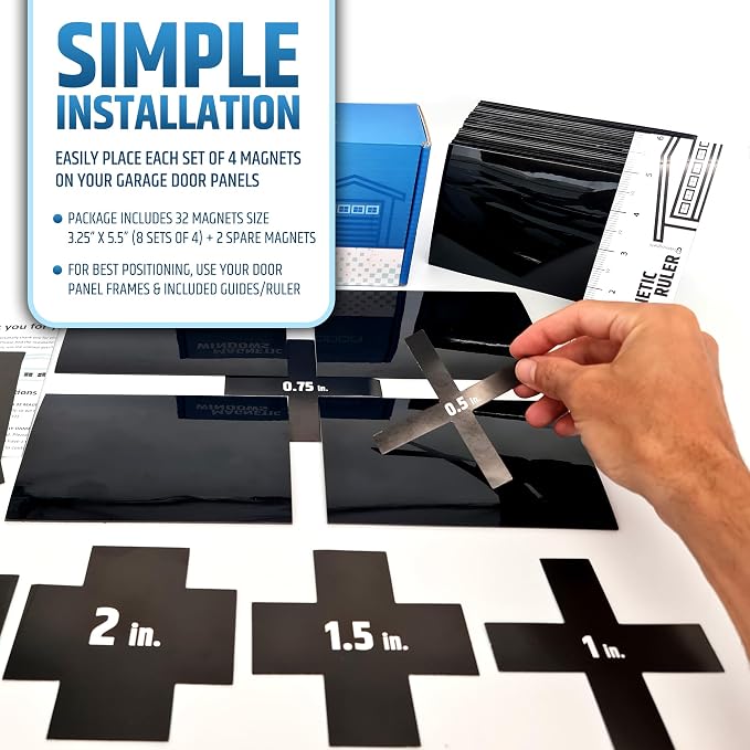 Strong & Glossy Magnetic Garage Door Windows (Size Small) - Looks Like Real Window Panels/Faux Panes - Easy to Align & Will Never Fall (Upgraded Magnets) | Fits 2 Car Garage | 32pcs 3.25"X5.5"
