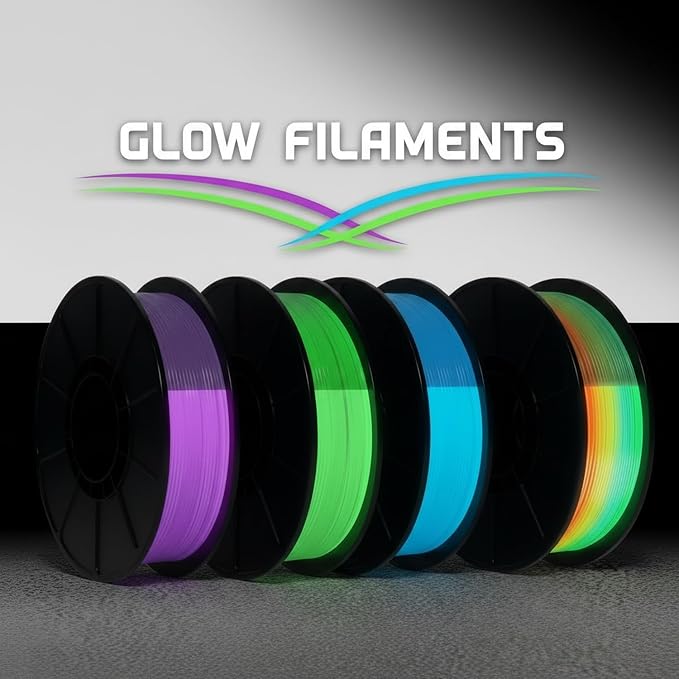 3D Printer Filament Bundle, Glow in The Dark Filament Multicolor, Green, Blue, Purple and Rainbow, PLA Filament 1.75 mm, Dimensional Accuracy +/- 0.03 mm, 250g X 4 Pack