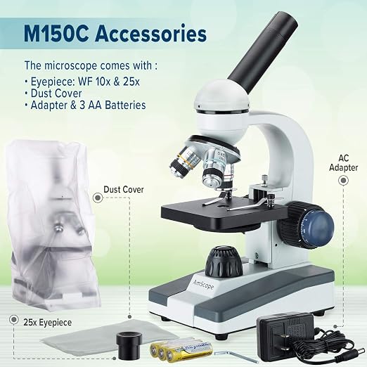 AmScope 40X-1000X Student Biological Compound Microscope with Sturdy All-Metal Framework, Optical Glass Lenses, Mechanical Stage and Coarse & Fine Focusing