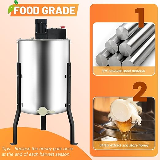 Electric Honey Extractor with Adjustable Honeycomb Drum Spinner, 4/8 Beehive Frame Stainless Steel Beekeeping Separator Supplier, Centrifuge Equipment for Apiary, Farm, Business
