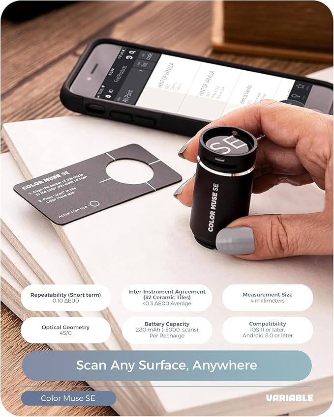 COLOR MUSE SE Colorimeter, Paint Color Matching Tool, Portable Digital Color Values, Reader, Sensor, Identify Closest Matching Paint and Scanner Device for Painters, Designers