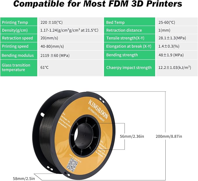Kingroon PLA Filament,12 Rolls, Dimensional Accuracy +/- 0.02 mm, 12kg Spool(26.5lbs), 1.75 mm, Black