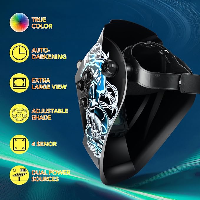 TRQWH Auto Darkening Welding Helmet Large Viewing True Color Solar Powered Welding Hood & Welding Backpack for Men Waterproof Reinforced Bottom Large Capacity