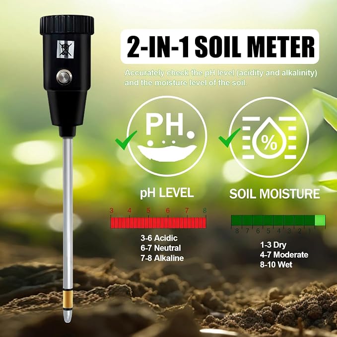295mm Long Soil Moisture Sensor Meter Long Probe, Soil PH Meter, Soil PH Tester Gardening Tool Kits for Plant, Tree, Soil Tester for Moisture Great for Garden, Lawn, Farm, Indoor & Outdoor Use