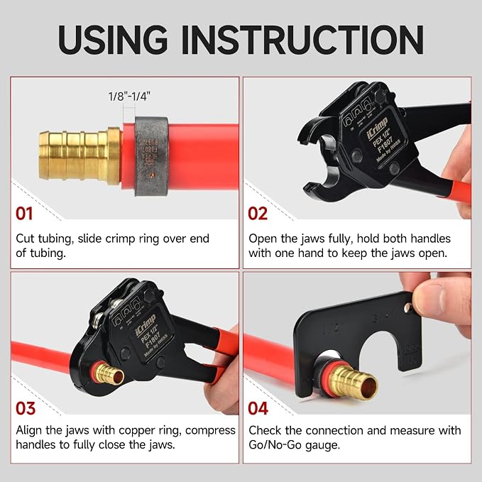 iCrimp Angle Head F1807 PEX Pipe Crimping Tool for Copper Rings - 1/2&3/4-inch Two Crimper Set with Cutter, Suitable for Tight Spaces