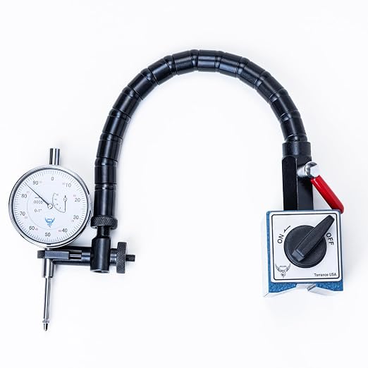 PEC Tools Flexible Arm Magnetic Base, 176lb/80kg Holding Force, Fits 3/8" Stems & Dovetail, Adjustable Stand for Dial Indicators, Test Indicators, Bore Gauges, and Machinist Tools
